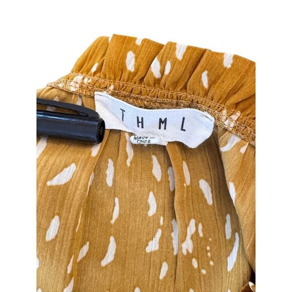 THML Women's Sleeveless Ruffle Peplum Top XS Tiered Animal Dot Print Boho Blouse - Picture 7 of 12